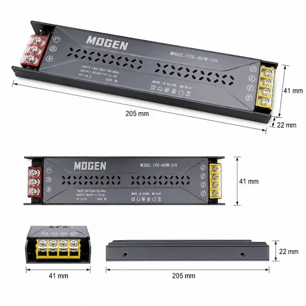 ابعاد منبع تغذیه موگن 24 ولت 400 وات مدل FCC-400W-24V