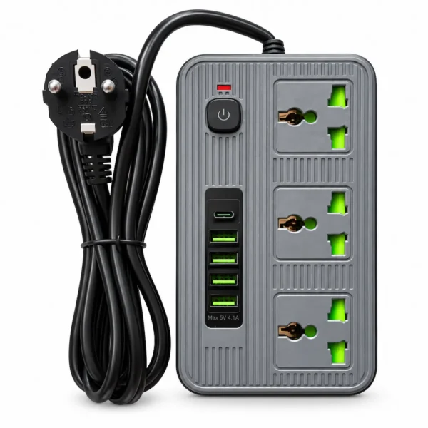 چندراهی برق ۳ خانه + ۴ پورت USB مدل 2500 وات